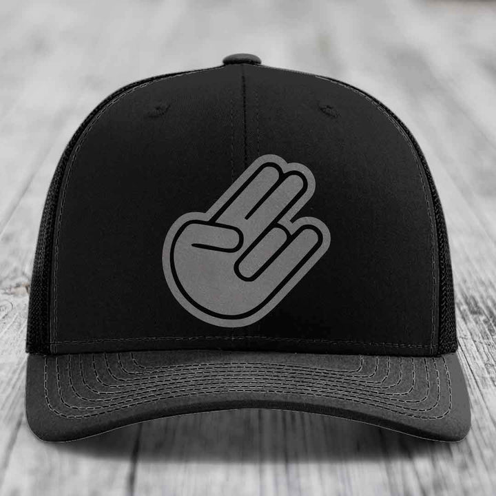 The Shocker - Leather Patch Hat - Grey to Black Patch - Richardson 112 Snapback Trucker Hat