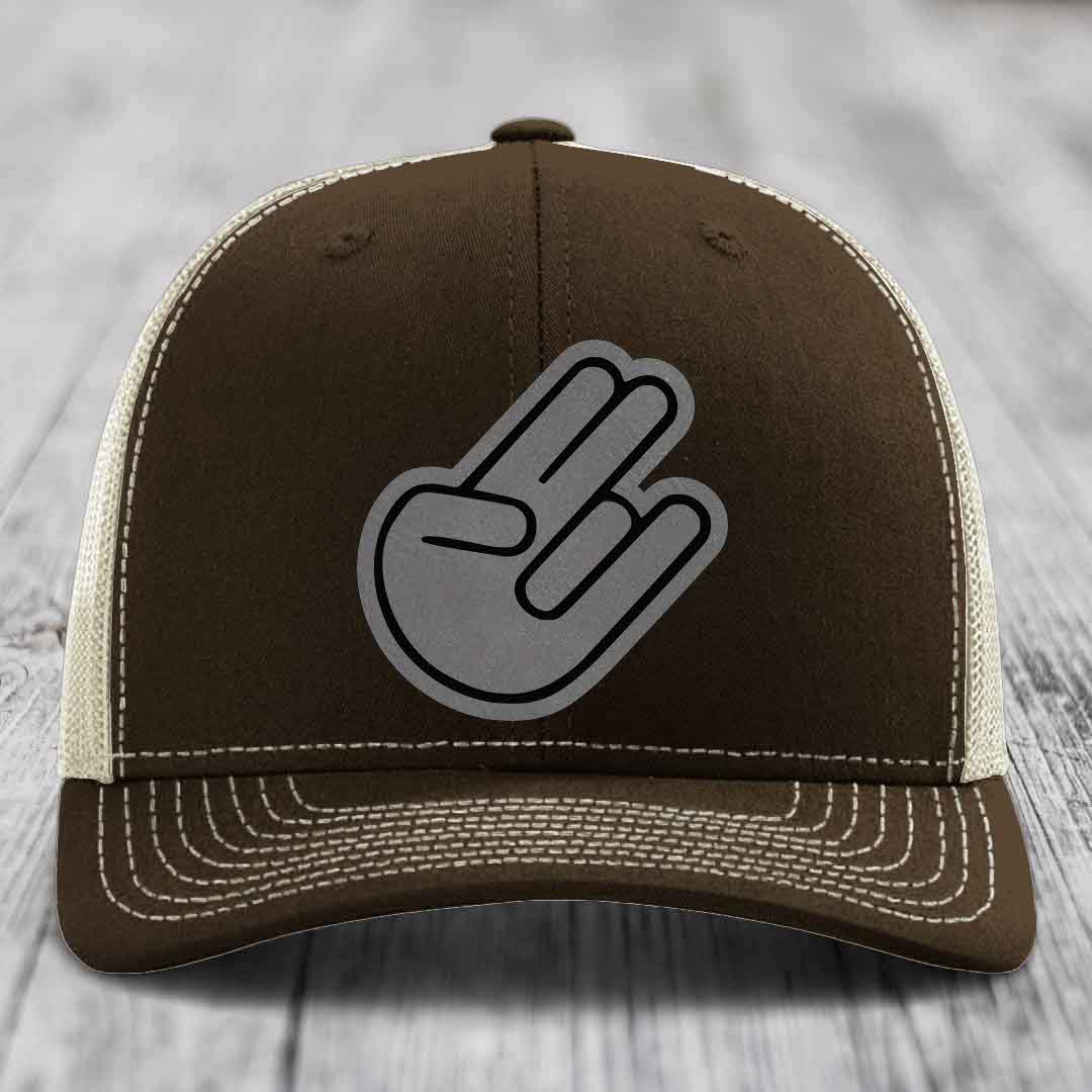 The Shocker - Leather Patch Hat - Grey to Black Patch - Richardson 112 Snapback Trucker Hat