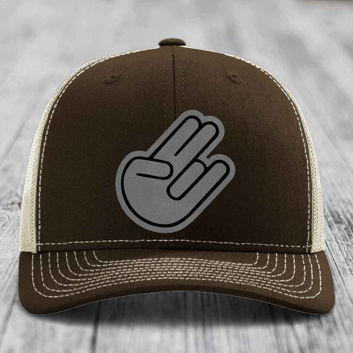 The Shocker - Leather Patch Hat - Grey to Black Patch - Richardson 112 Snapback Trucker Hat