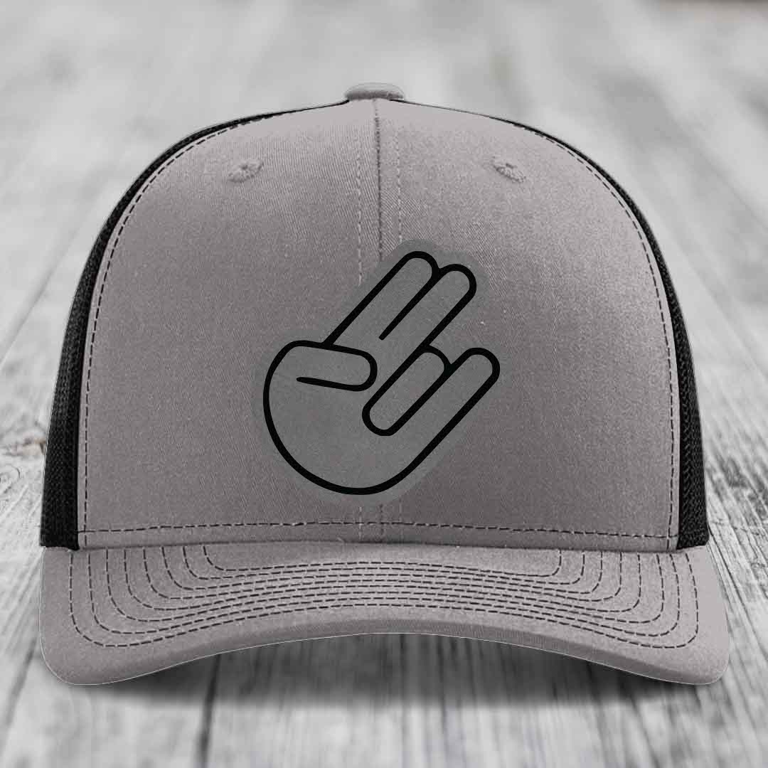 The Shocker - Leather Patch Hat - Grey to Black Patch - Richardson 112 Snapback Trucker Hat