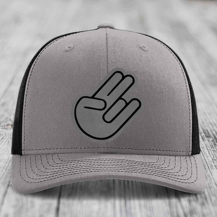 The Shocker - Leather Patch Hat - Grey to Black Patch - Richardson 112 Snapback Trucker Hat