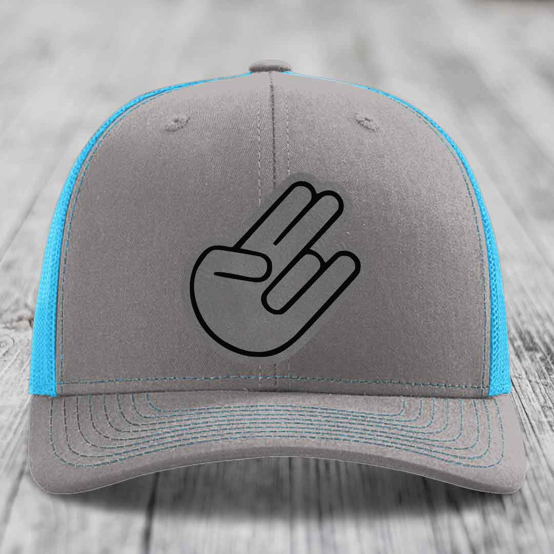 The Shocker - Leather Patch Hat - Grey to Black Patch - Richardson 112 Snapback Trucker Hat