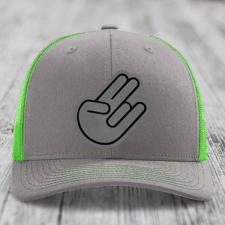The Shocker - Leather Patch Hat - Grey to Black Patch - Richardson 112 Snapback Trucker Hat