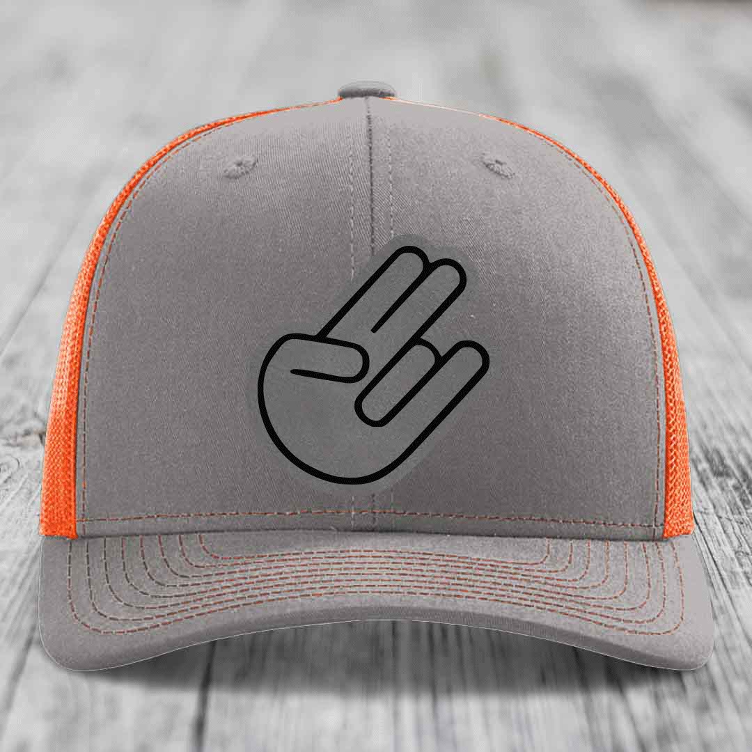 The Shocker - Leather Patch Hat - Grey to Black Patch - Richardson 112 Snapback Trucker Hat