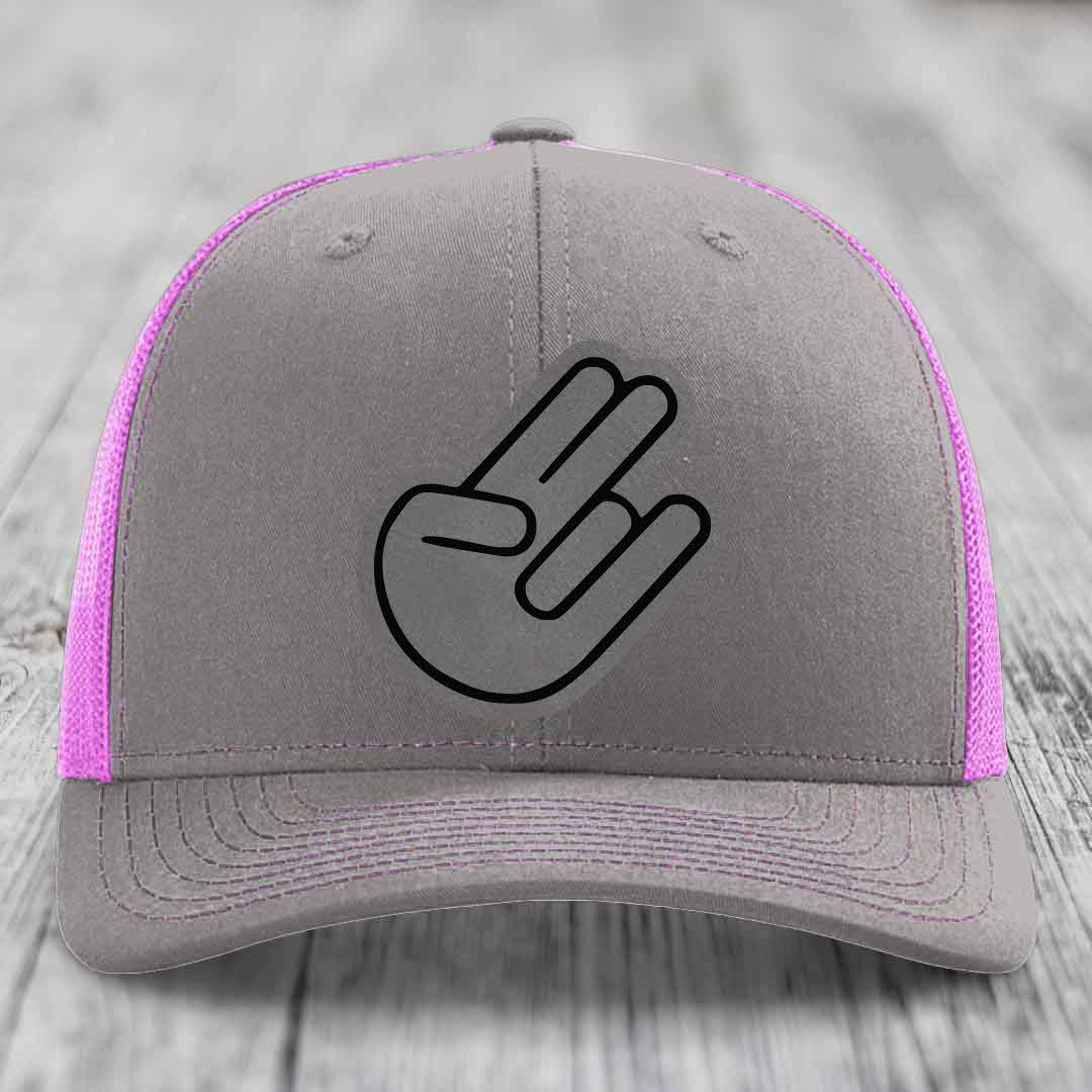 The Shocker - Leather Patch Hat - Grey to Black Patch - Richardson 112 Snapback Trucker Hat