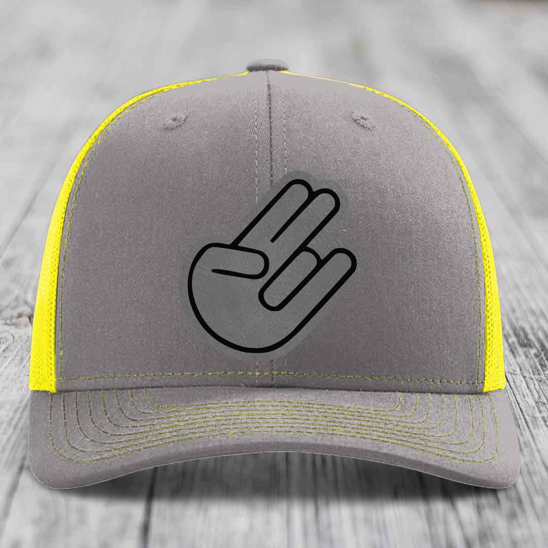 The Shocker - Leather Patch Hat - Grey to Black Patch - Richardson 112 Snapback Trucker Hat