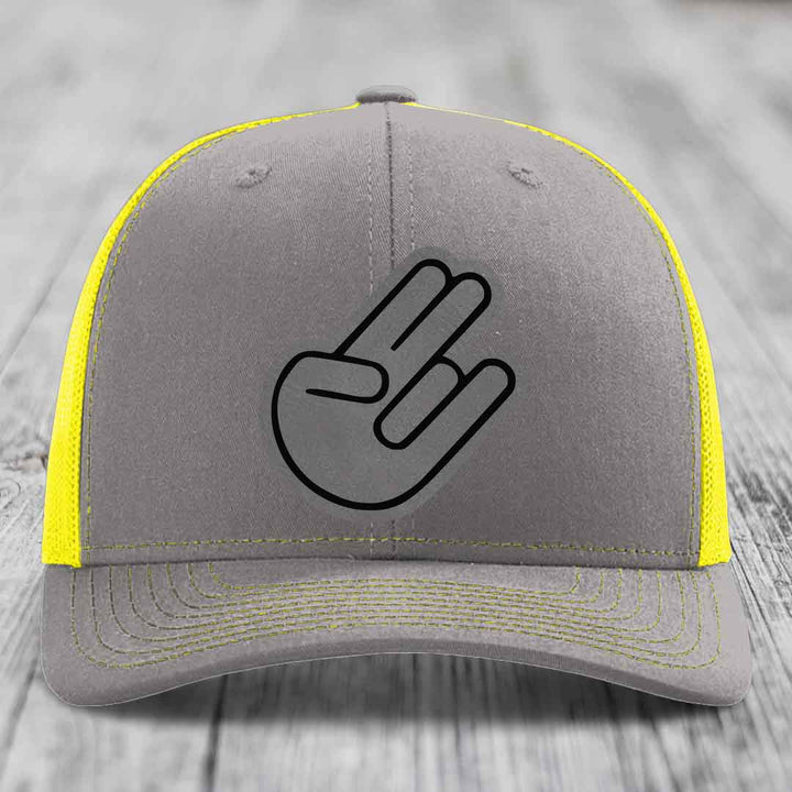 The Shocker - Leather Patch Hat - Grey to Black Patch - Richardson 112 Snapback Trucker Hat