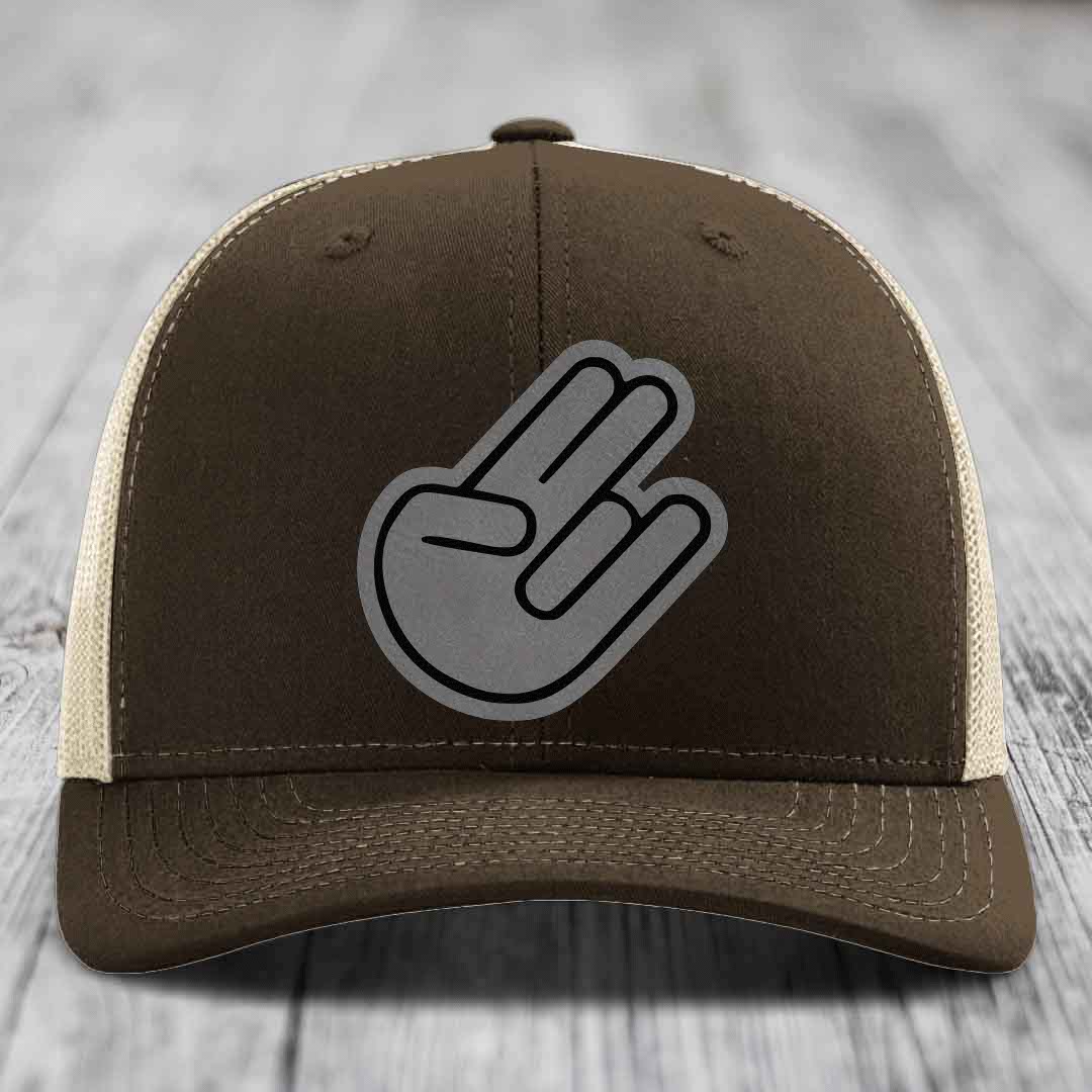 The Shocker - Leather Patch Hat - Grey to Black Patch - Richardson 112 Snapback Trucker Hat