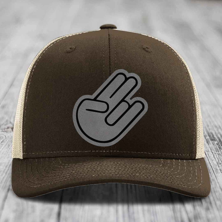 The Shocker - Leather Patch Hat - Grey to Black Patch - Richardson 112 Snapback Trucker Hat