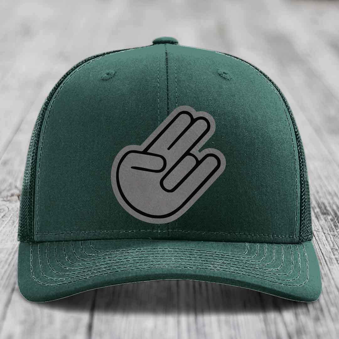 The Shocker - Leather Patch Hat - Grey to Black Patch - Richardson 112 Snapback Trucker Hat