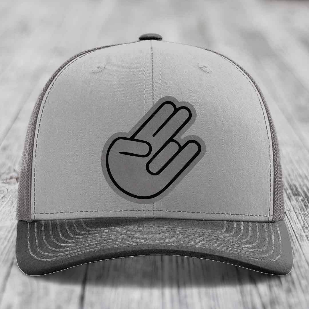 The Shocker - Leather Patch Hat - Grey to Black Patch - Richardson 112 Snapback Trucker Hat