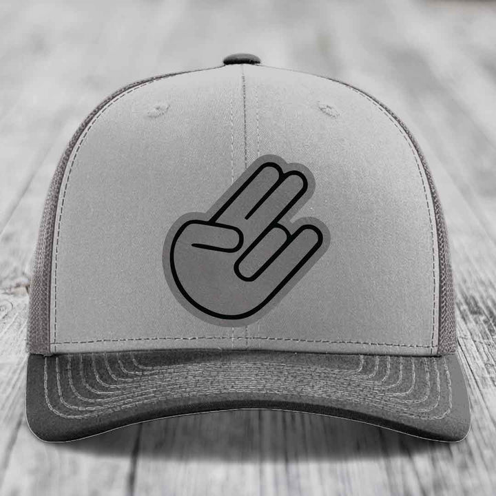The Shocker - Leather Patch Hat - Grey to Black Patch - Richardson 112 Snapback Trucker Hat