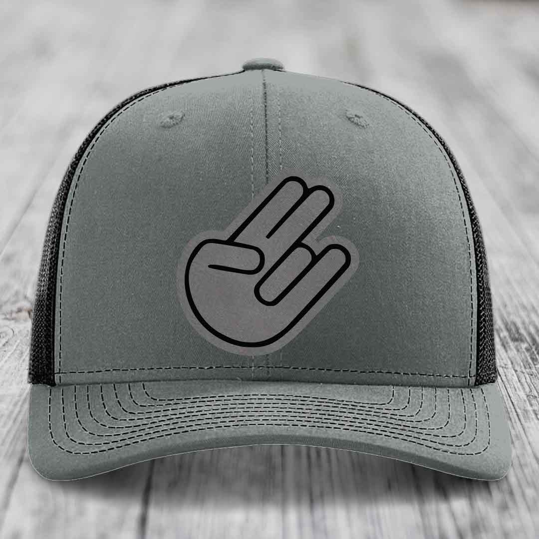 The Shocker - Leather Patch Hat - Grey to Black Patch - Richardson 112 Snapback Trucker Hat