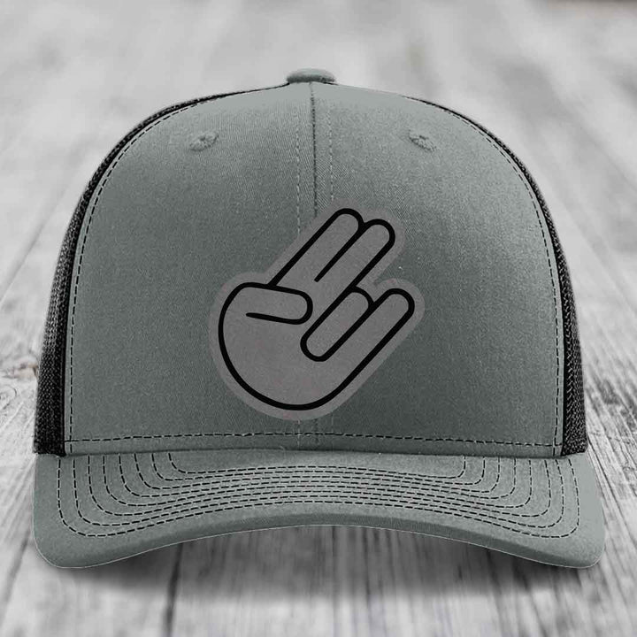The Shocker - Leather Patch Hat - Grey to Black Patch - Richardson 112 Snapback Trucker Hat