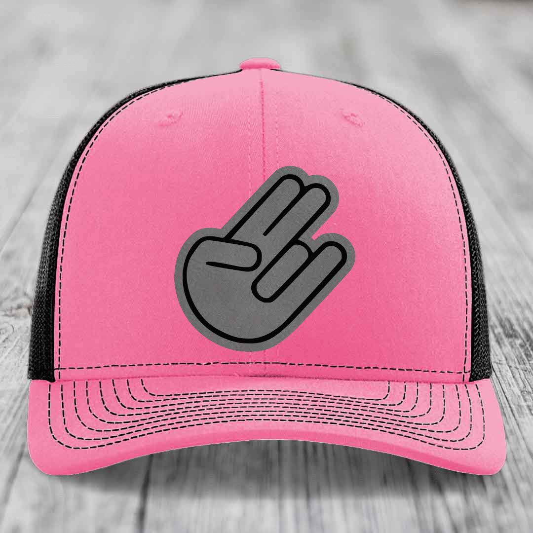 The Shocker - Leather Patch Hat - Grey to Black Patch - Richardson 112 Snapback Trucker Hat