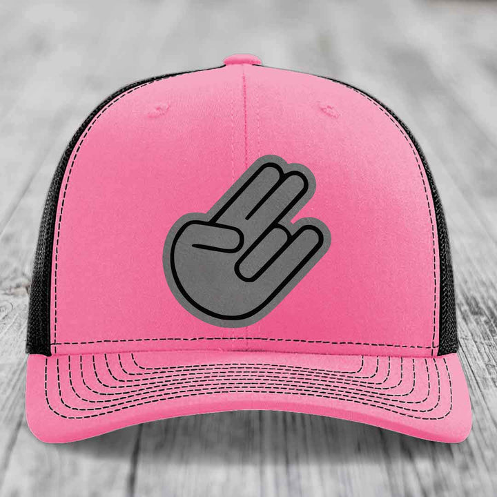 The Shocker - Leather Patch Hat - Grey to Black Patch - Richardson 112 Snapback Trucker Hat