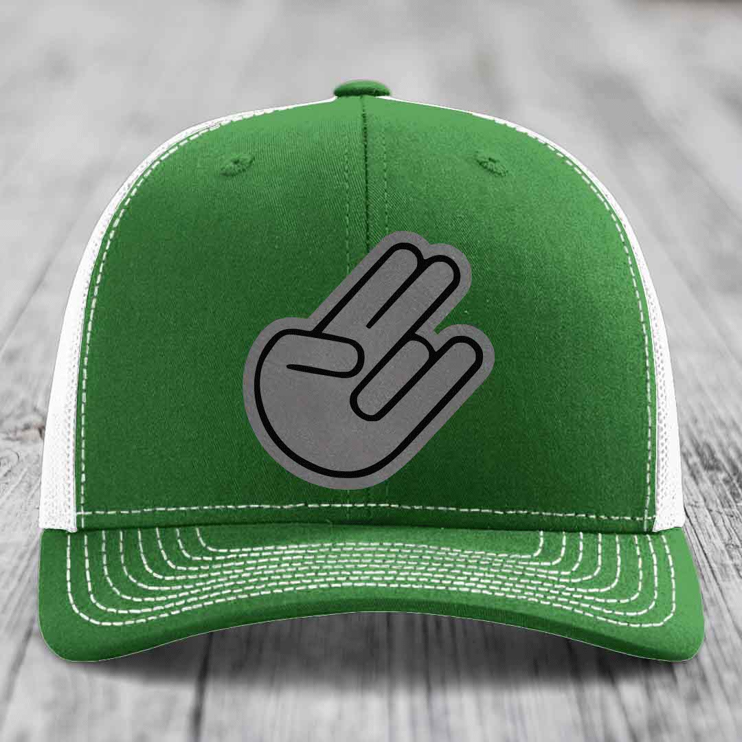 The Shocker - Leather Patch Hat - Grey to Black Patch - Richardson 112 Snapback Trucker Hat