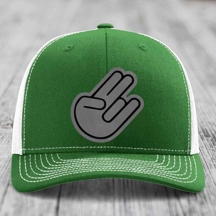 The Shocker - Leather Patch Hat - Grey to Black Patch - Richardson 112 Snapback Trucker Hat