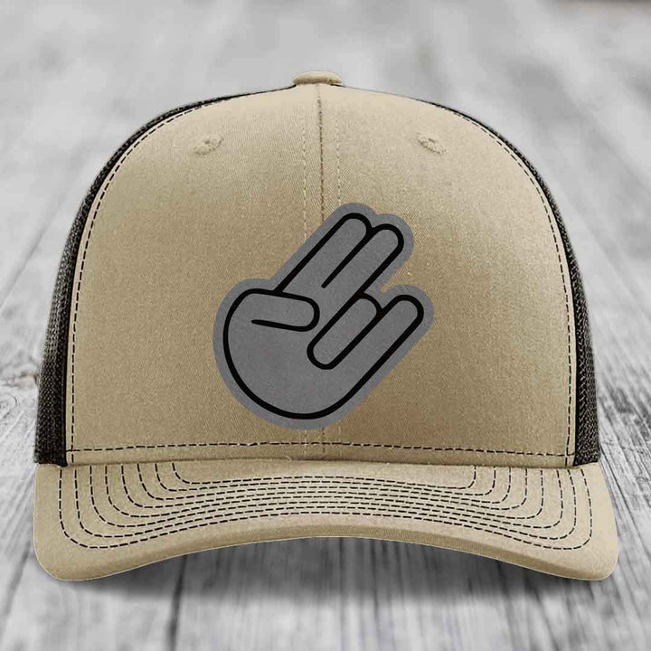 The Shocker - Leather Patch Hat - Grey to Black Patch - Richardson 112 Snapback Trucker Hat