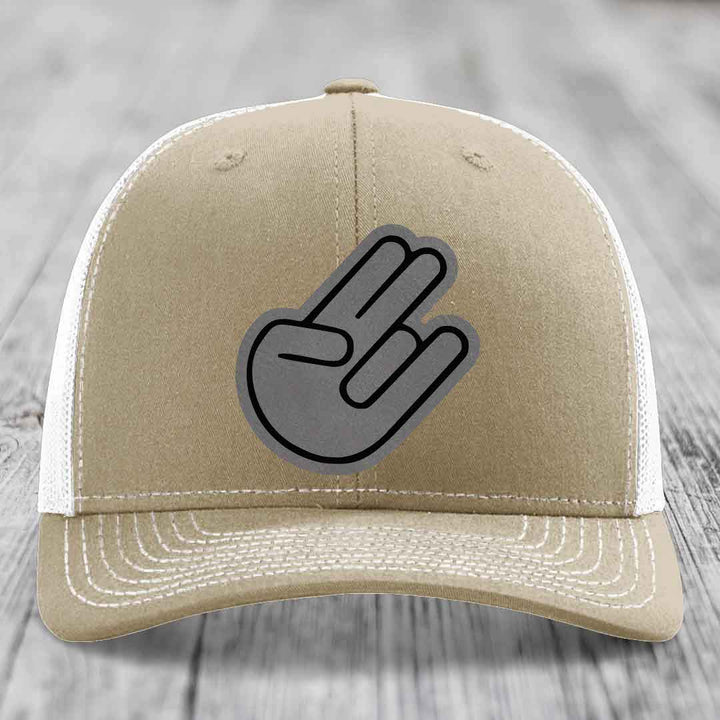 The Shocker - Leather Patch Hat - Grey to Black Patch - Richardson 112 Snapback Trucker Hat