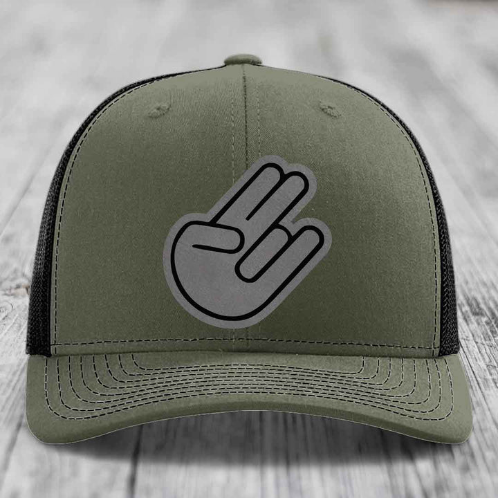The Shocker - Leather Patch Hat - Grey to Black Patch - Richardson 112 Snapback Trucker Hat