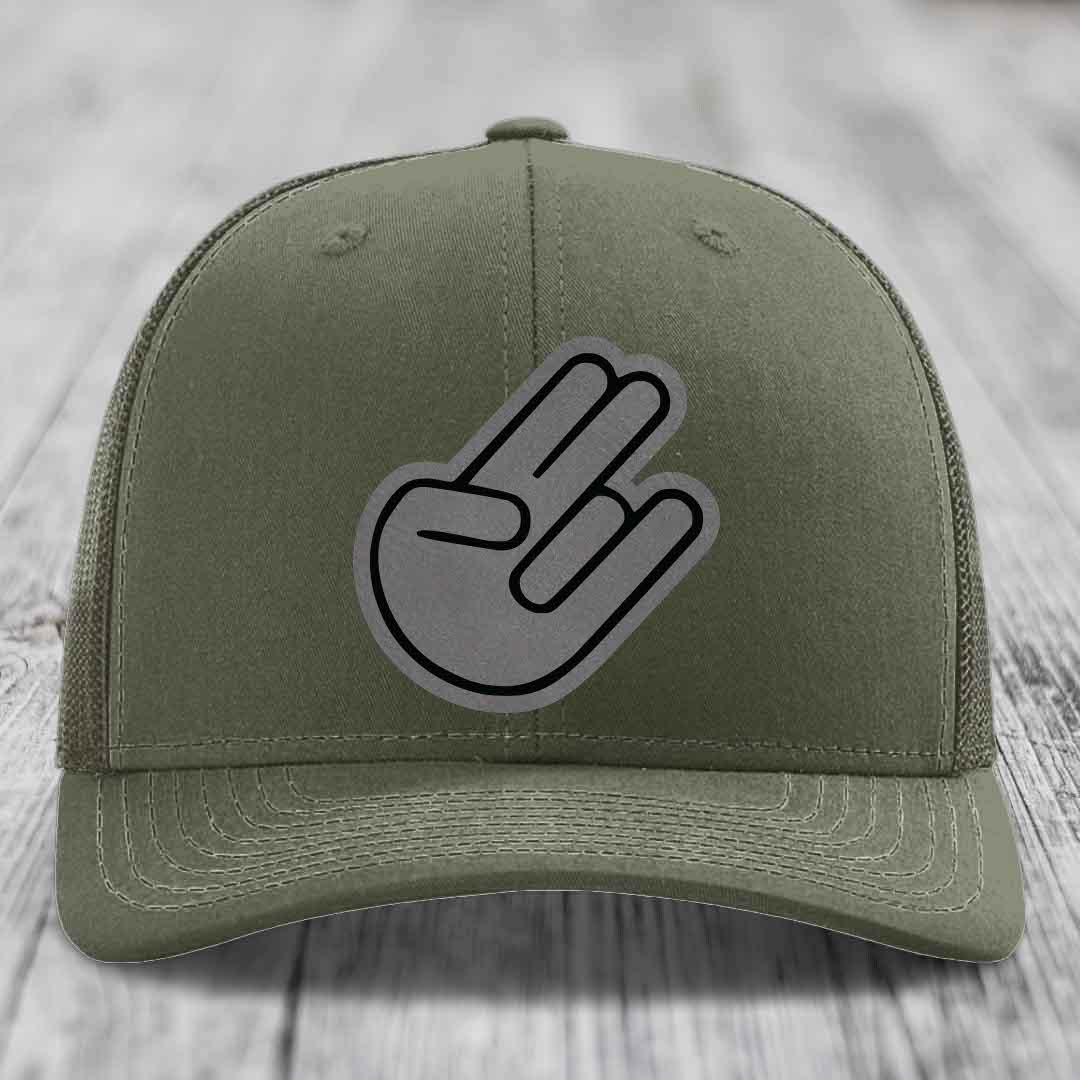 The Shocker - Leather Patch Hat - Grey to Black Patch - Richardson 112 Snapback Trucker Hat
