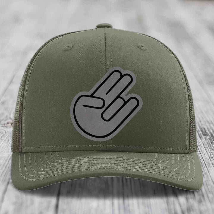 The Shocker - Leather Patch Hat - Grey to Black Patch - Richardson 112 Snapback Trucker Hat