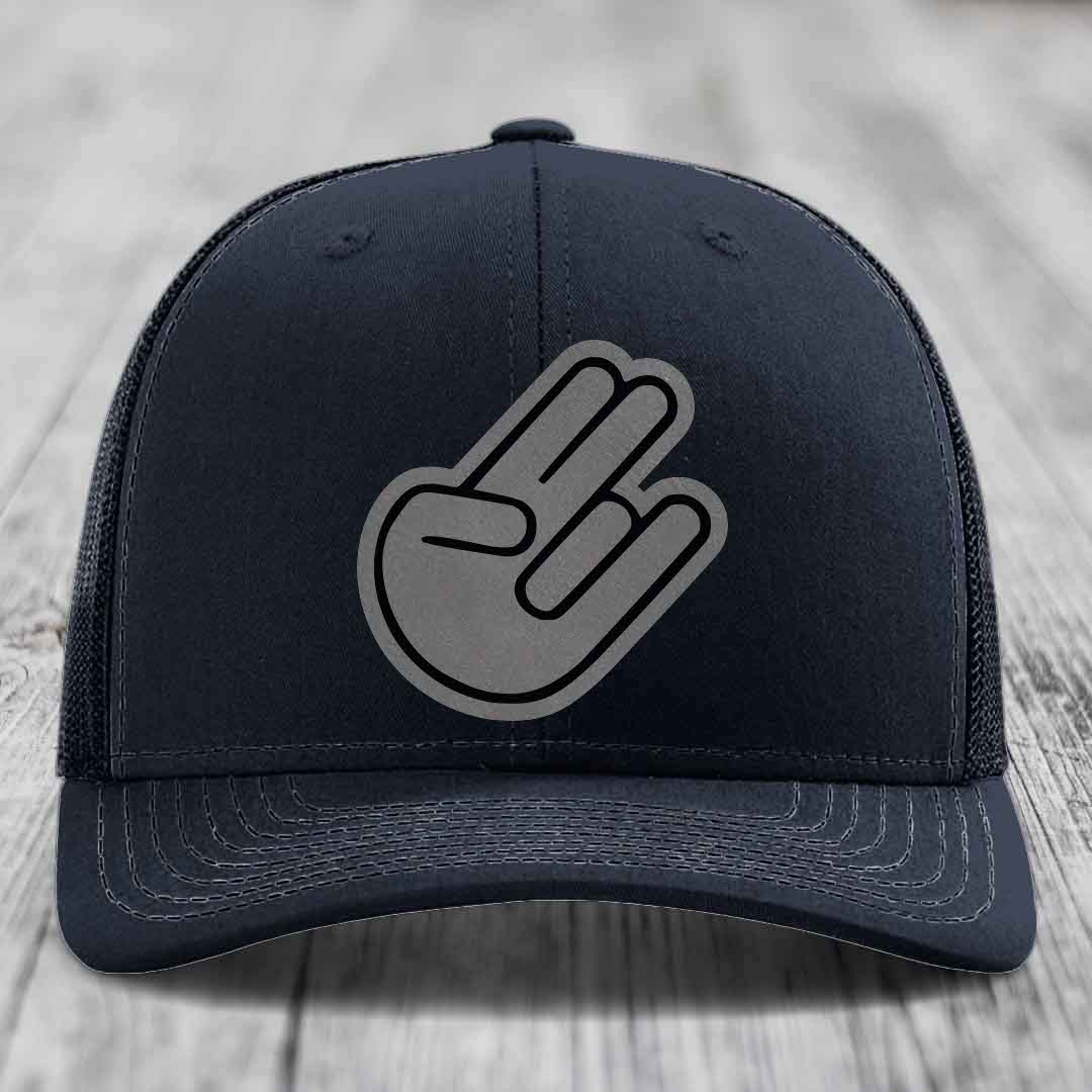 The Shocker - Leather Patch Hat - Grey to Black Patch - Richardson 112 Snapback Trucker Hat