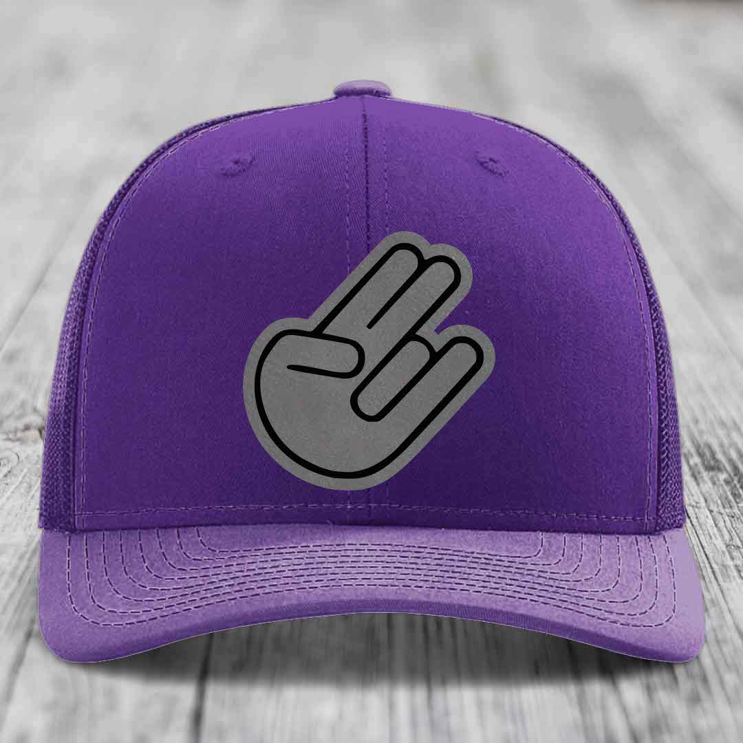 The Shocker - Leather Patch Hat - Grey to Black Patch - Richardson 112 Snapback Trucker Hat