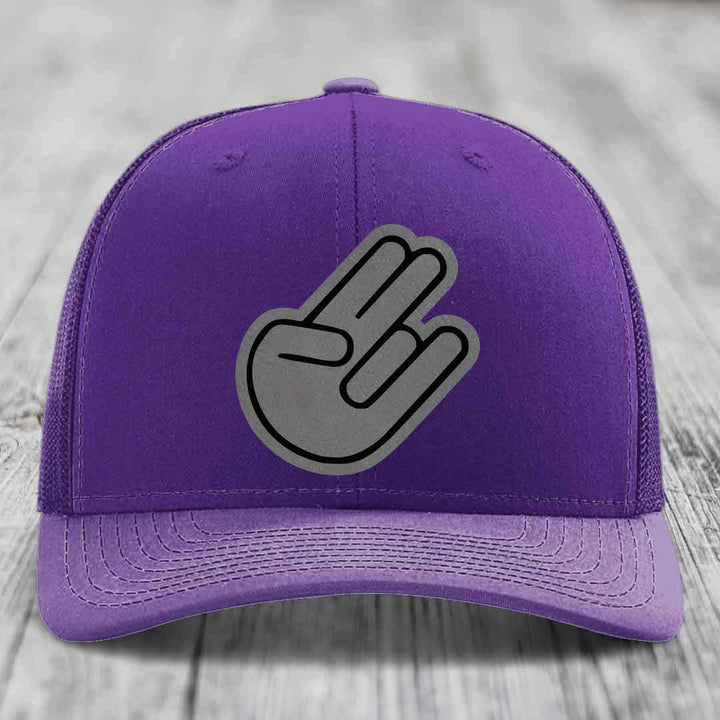 The Shocker - Leather Patch Hat - Grey to Black Patch - Richardson 112 Snapback Trucker Hat