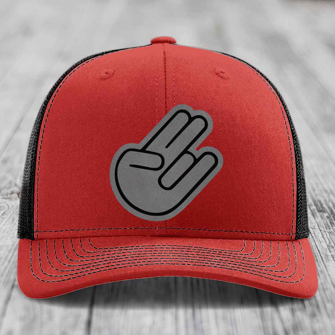The Shocker - Leather Patch Hat - Grey to Black Patch - Richardson 112 Snapback Trucker Hat