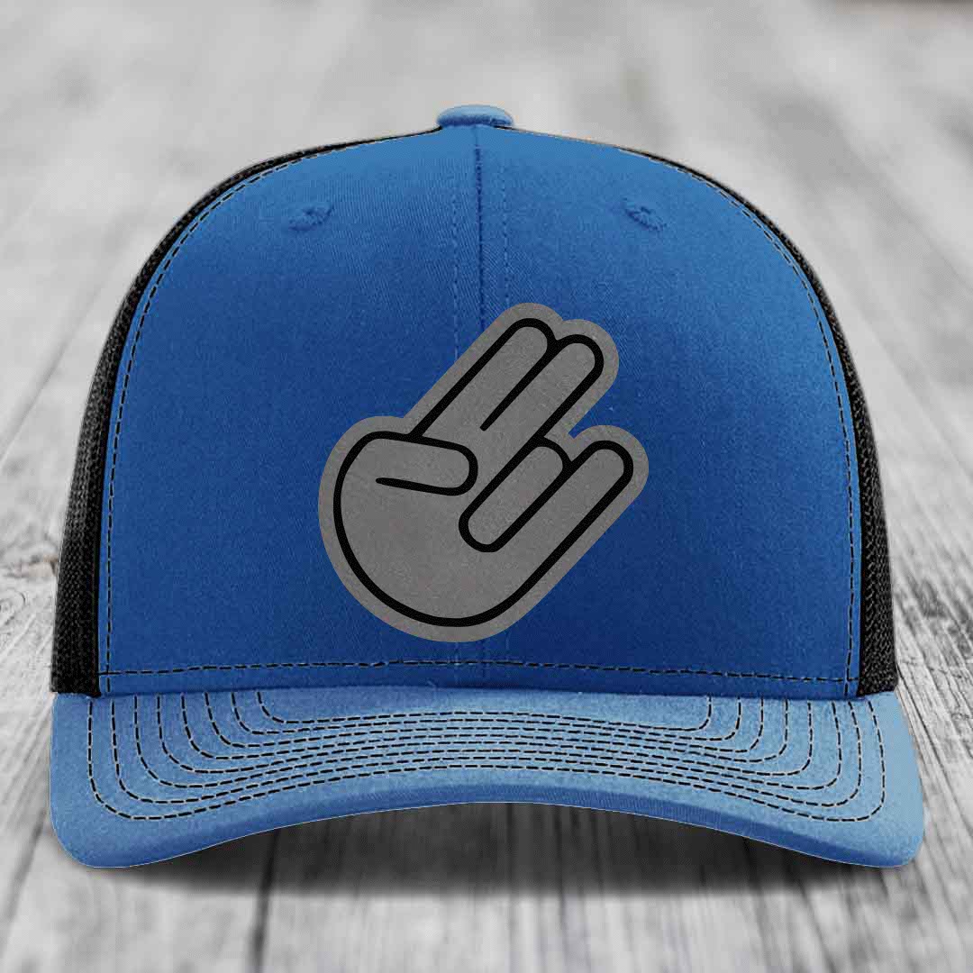 The Shocker - Leather Patch Hat - Grey to Black Patch - Richardson 112 Snapback Trucker Hat