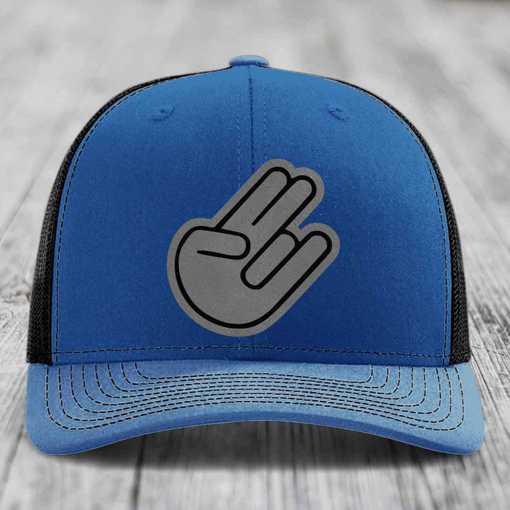 The Shocker - Leather Patch Hat - Grey to Black Patch - Richardson 112 Snapback Trucker Hat