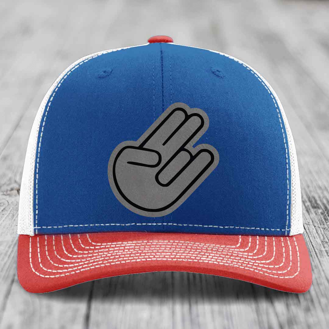 The Shocker - Leather Patch Hat - Grey to Black Patch - Richardson 112 Snapback Trucker Hat