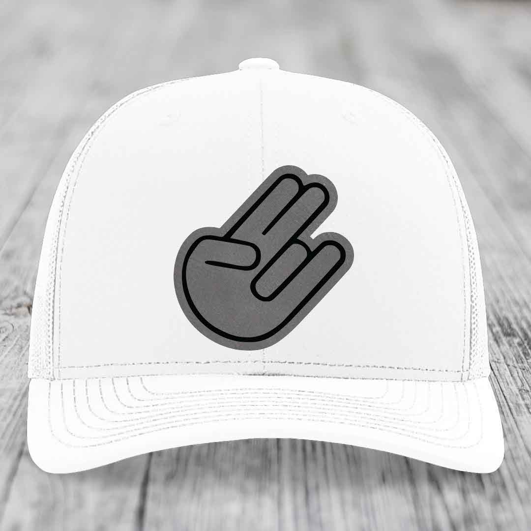 The Shocker - Leather Patch Hat - Grey to Black Patch - Richardson 112 Snapback Trucker Hat