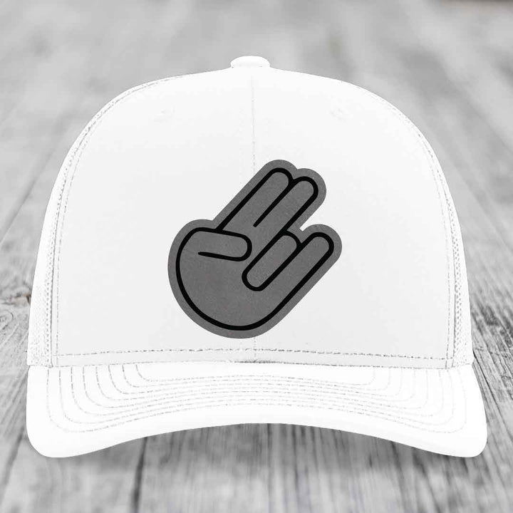 The Shocker - Leather Patch Hat - Grey to Black Patch - Richardson 112 Snapback Trucker Hat