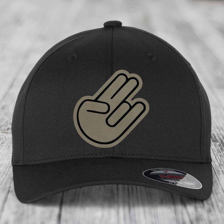 The Shocker - Leather Patch Hat - Light Brown to Black Patch - Flexfit 6277 Fitted Hat