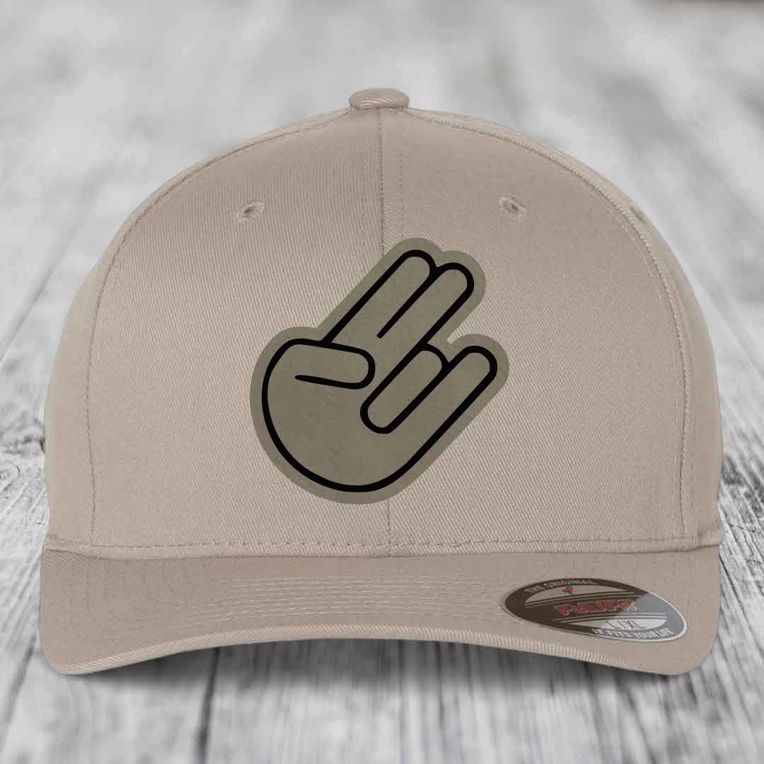 The Shocker - Leather Patch Hat - Light Brown to Black Patch - Flexfit 6277 Fitted Hat