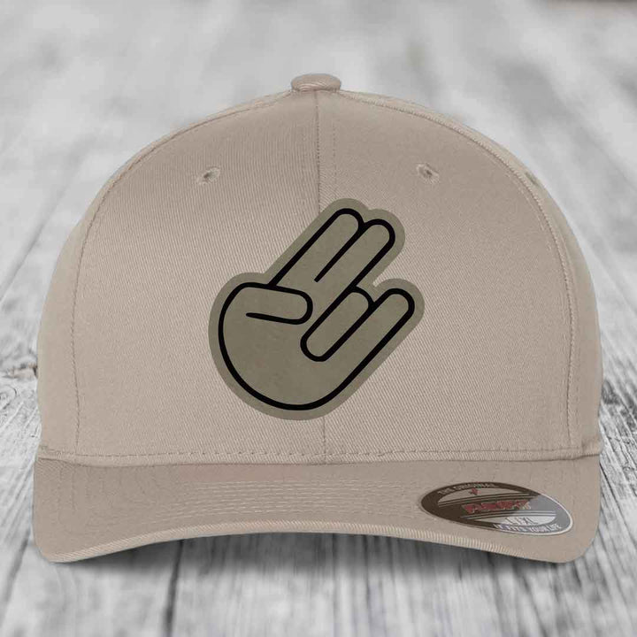 The Shocker - Leather Patch Hat - Light Brown to Black Patch - Flexfit 6277 Fitted Hat