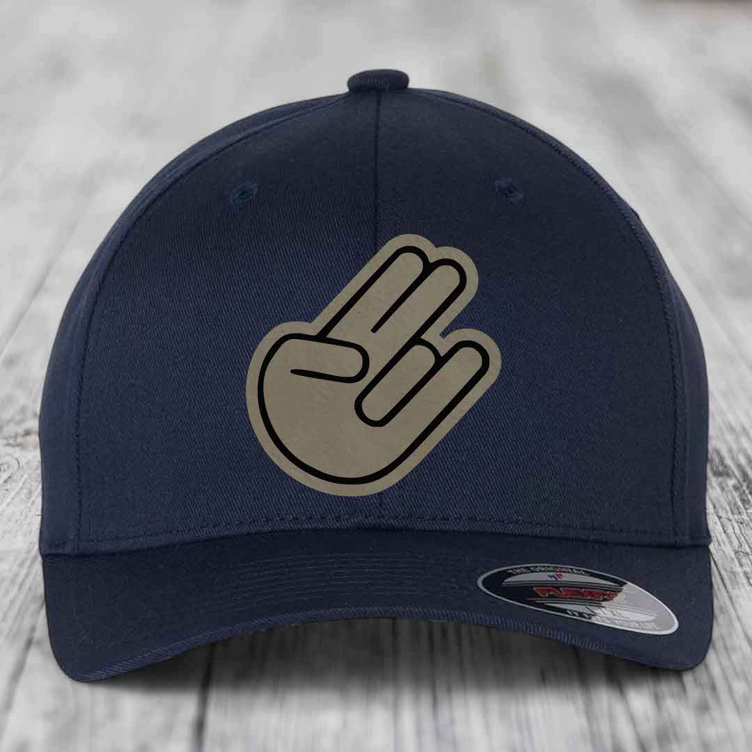 The Shocker - Leather Patch Hat - Light Brown to Black Patch - Flexfit 6277 Fitted Hat