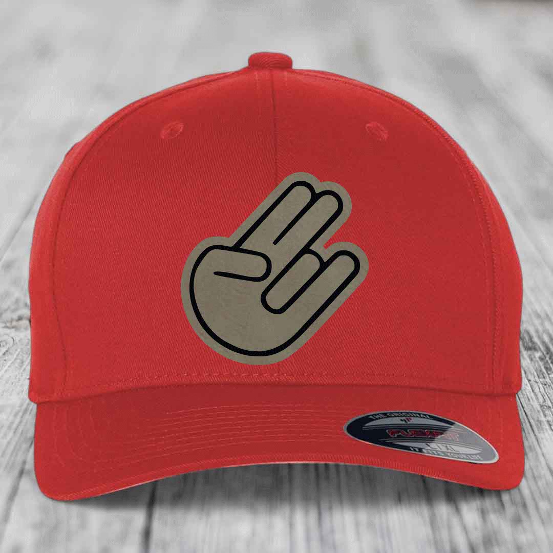 The Shocker - Leather Patch Hat - Light Brown to Black Patch - Flexfit 6277 Fitted Hat