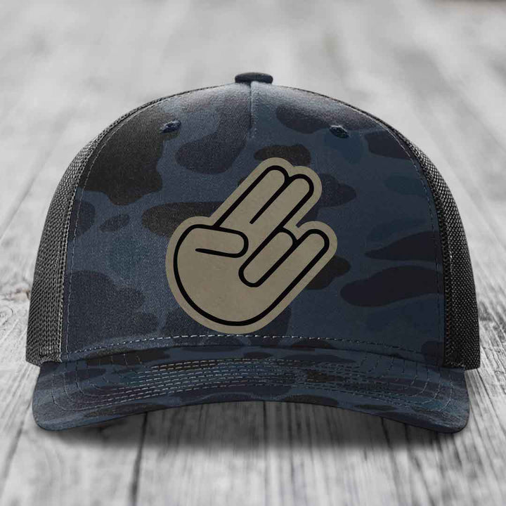 The Shocker - Leather Patch Hat - Light Brown to Black Patch - Richardson 112PFP Snapback Trucker Hat