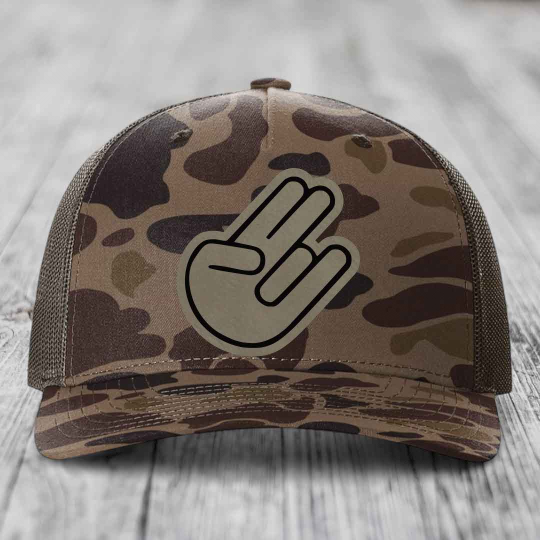 The Shocker - Leather Patch Hat - Light Brown to Black Patch - Richardson 112PFP Snapback Trucker Hat