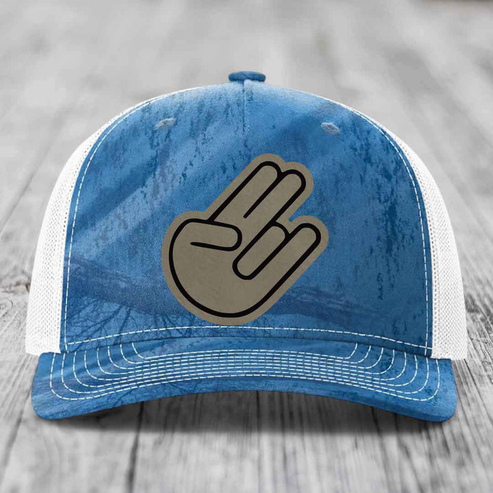 The Shocker - Leather Patch Hat - Light Brown to Black Patch - Richardson 112PFP Snapback Trucker Hat