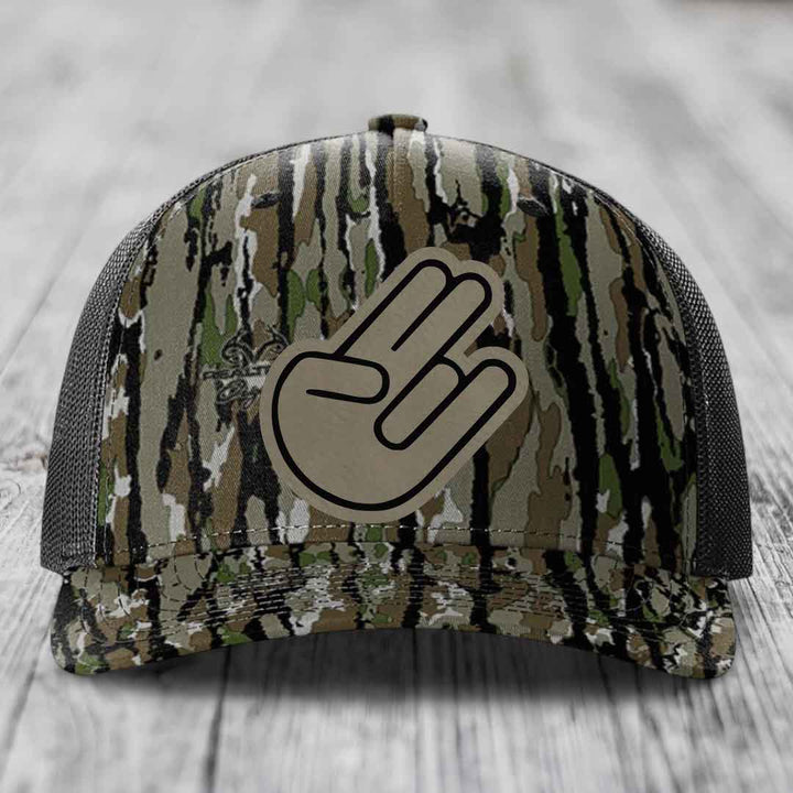 The Shocker - Leather Patch Hat - Light Brown to Black Patch - Richardson 112PFP Snapback Trucker Hat
