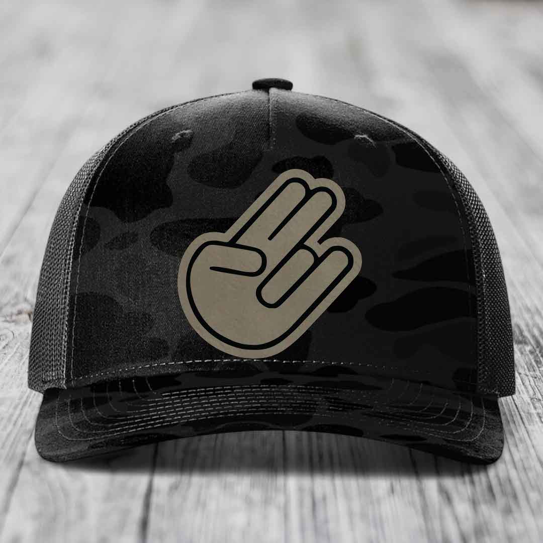 The Shocker - Leather Patch Hat - Light Brown to Black Patch - Richardson 112PFP Snapback Trucker Hat