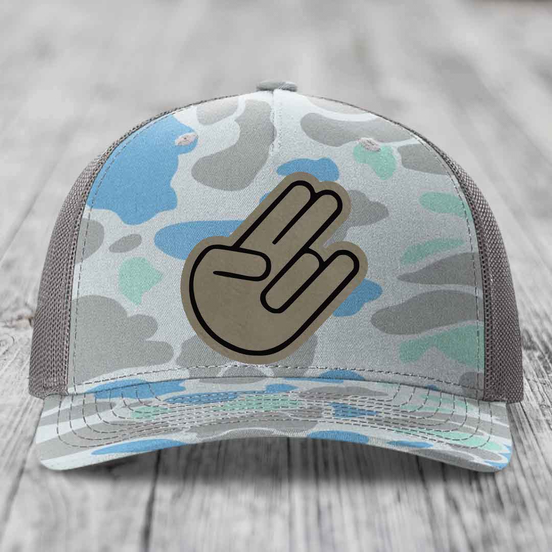 The Shocker - Leather Patch Hat - Light Brown to Black Patch - Richardson 112PFP Snapback Trucker Hat