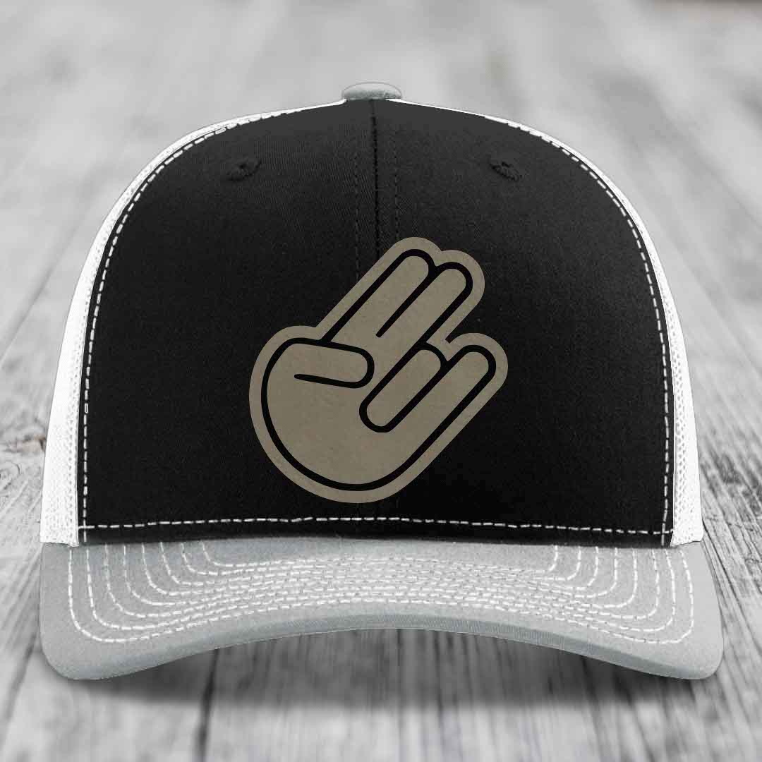 The Shocker - Leather Patch Hat - Light Brown to Black Patch - Richardson 112 Snapback Trucker Hat