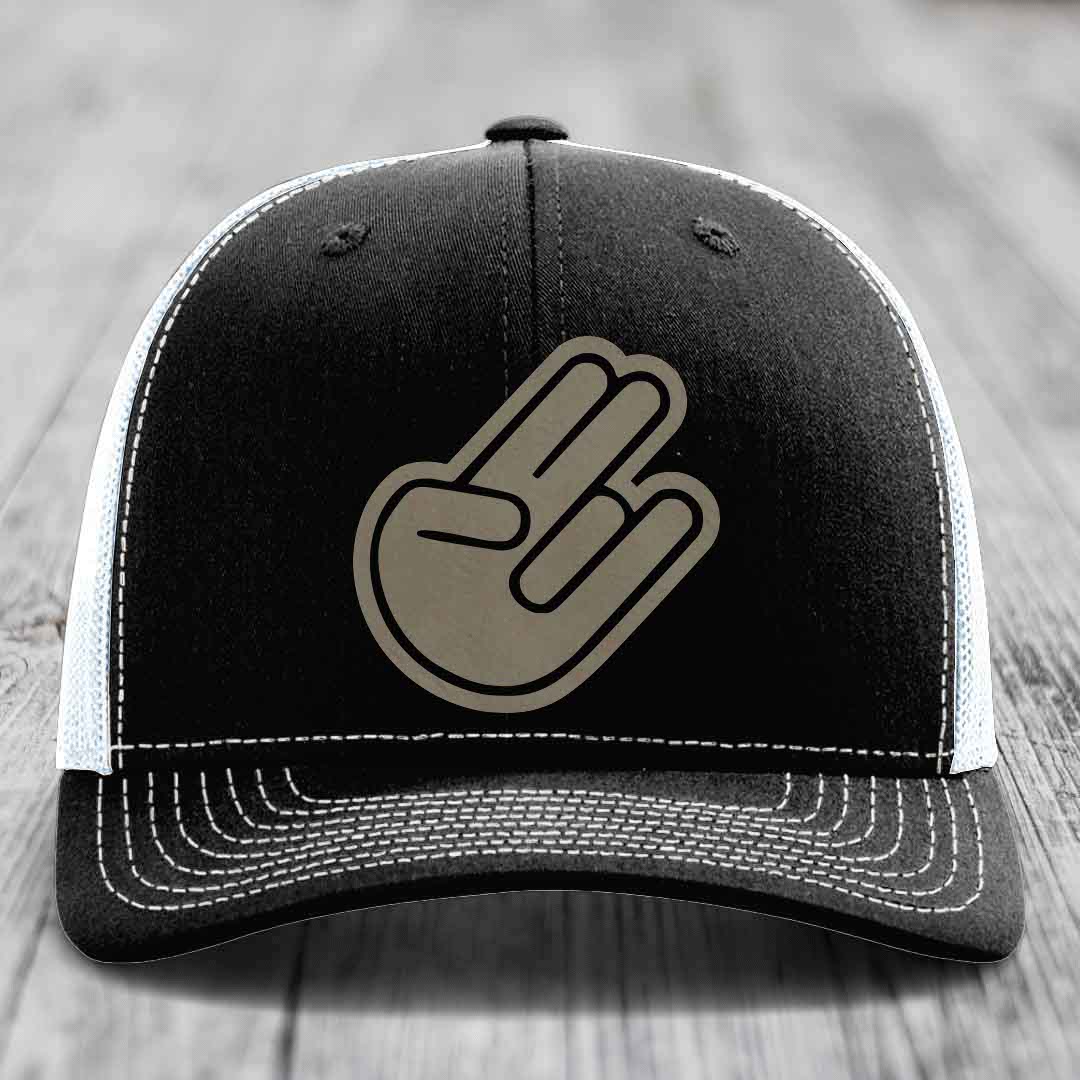 The Shocker - Leather Patch Hat - Light Brown to Black Patch - Richardson 112 Snapback Trucker Hat