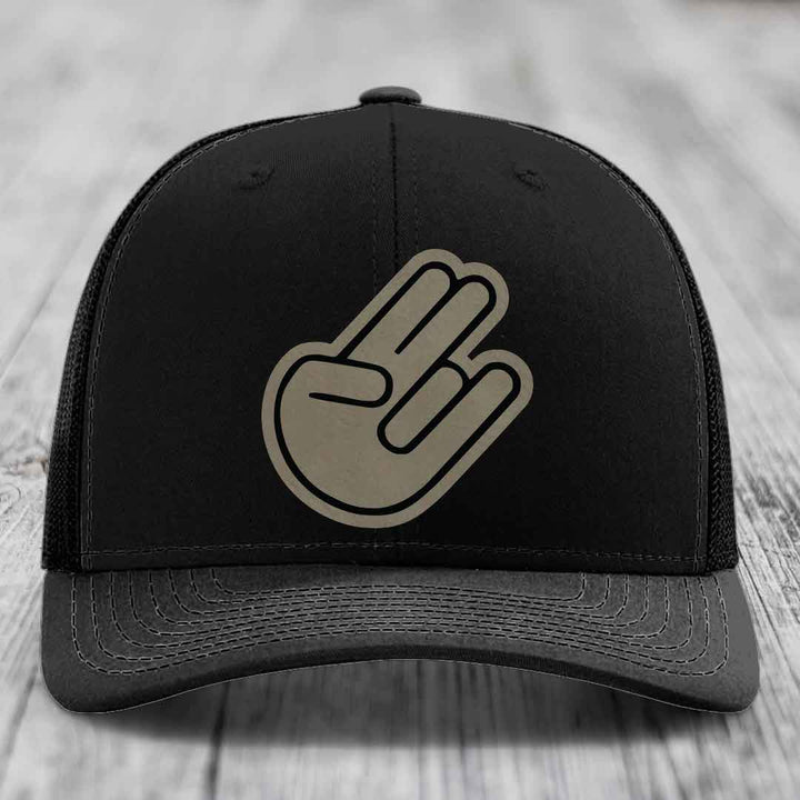 The Shocker - Leather Patch Hat - Light Brown to Black Patch - Richardson 112 Snapback Trucker Hat